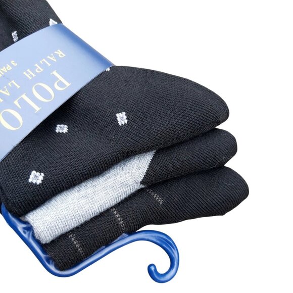 Polo Ralph Lauren 3Pack Dress Socks Black Grey Stripe Diamond Casual 10-13 - Picture 7 of 9